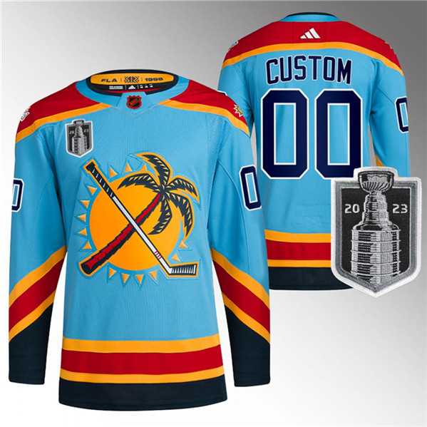 Mens Florida Panthers Custom Blue 2023 Stanley Cup Final Reverse Retro Stitched Jersey->customized nhl jersey->Custom Jersey